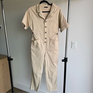 Very J Tan Short Sleeve Rayon Jumpsuit Size Small